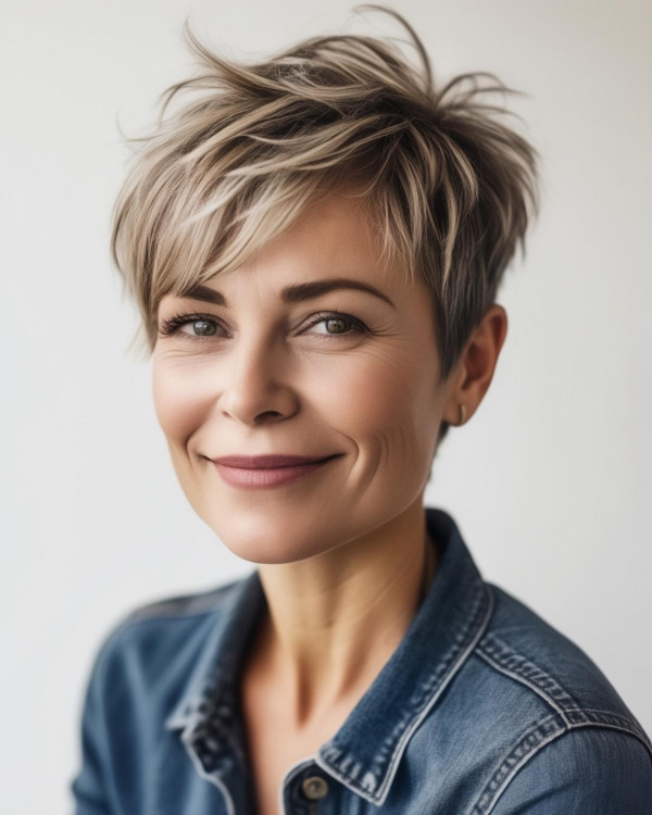 37 Short Haircuts For Women Over 40 : Tousled Blonde Pixie