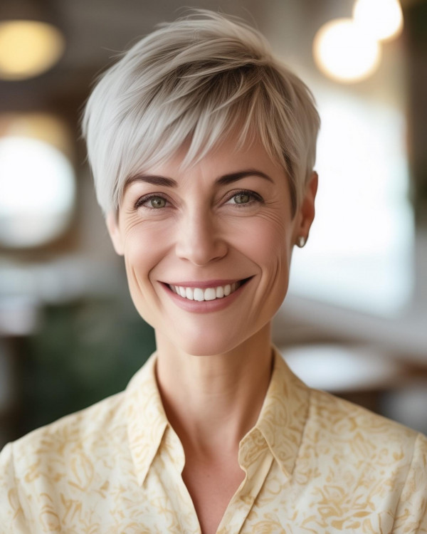37 Short Haircuts For Women Over 40 : Platinum Blonde Crop