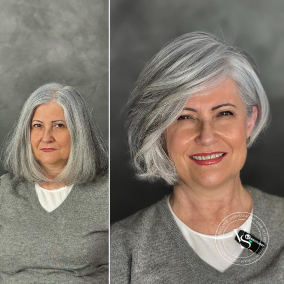 Daring & Refreshing Asymmetrical Bob Haircut for Women Over 60