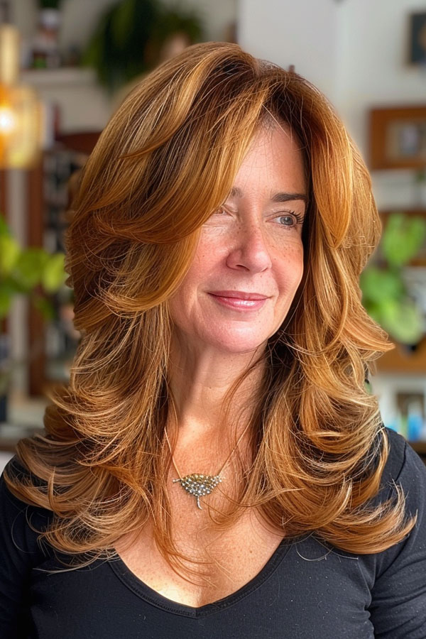 30 Mid-Length Hairstyles For Over 60 : Radiant Copper Layers