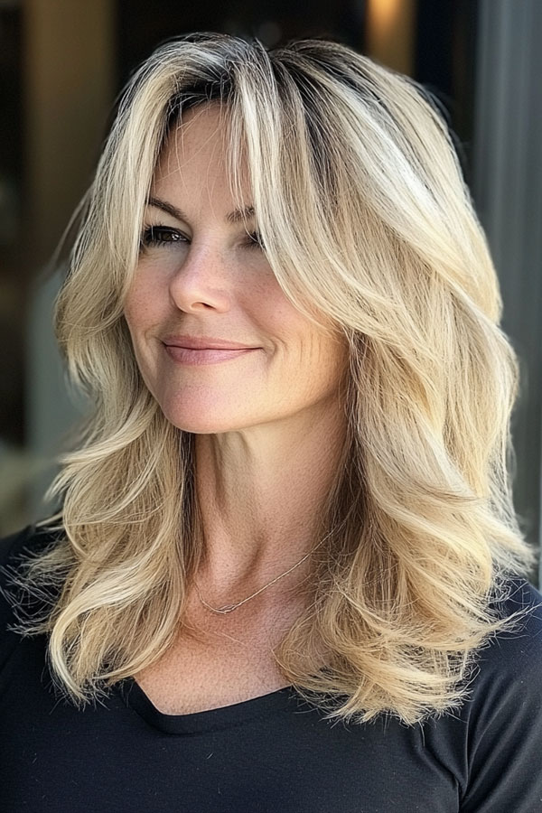 30 Mid-Length Hairstyles For Over 60 : Soft Blonde Layers