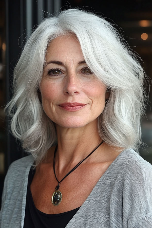 30 Mid-Length Hairstyles For Over 60 : Elegant Silver Lob