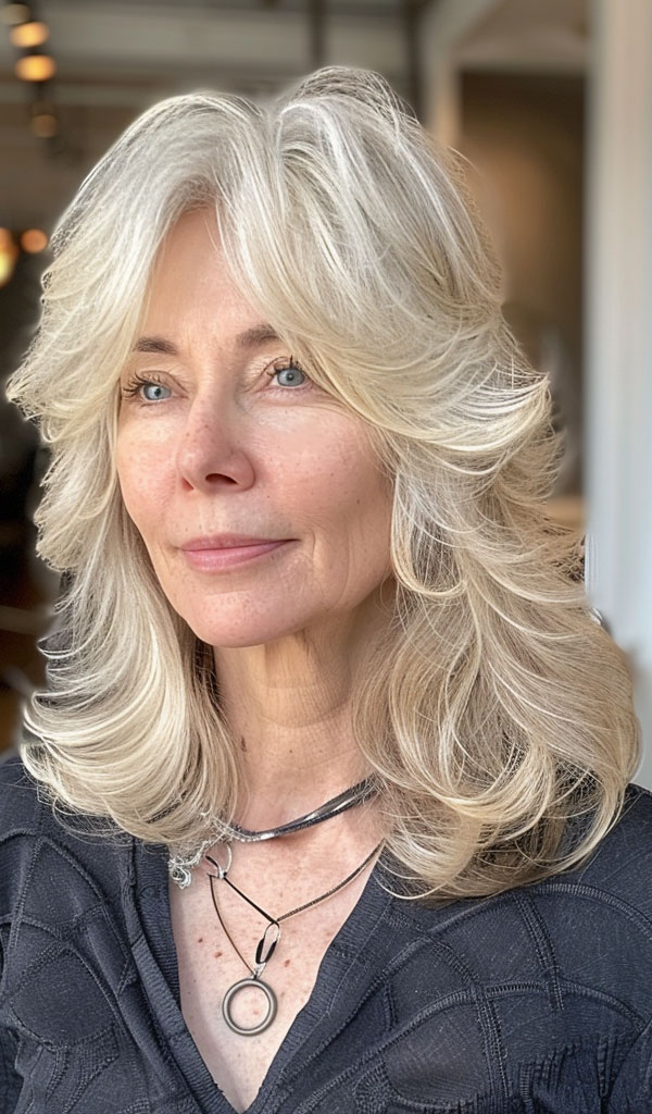 30 Mid-Length Hairstyles For Over 60 : Breezy Blonde Layers