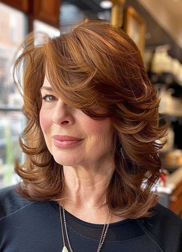 Effortlessly Chic Auburn Layers mid-length haircut