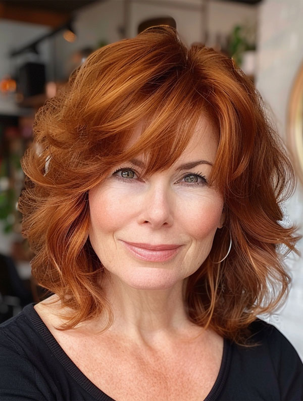 fiery red medium-length layers, Medium-Length Hairstyles For Women Over 50