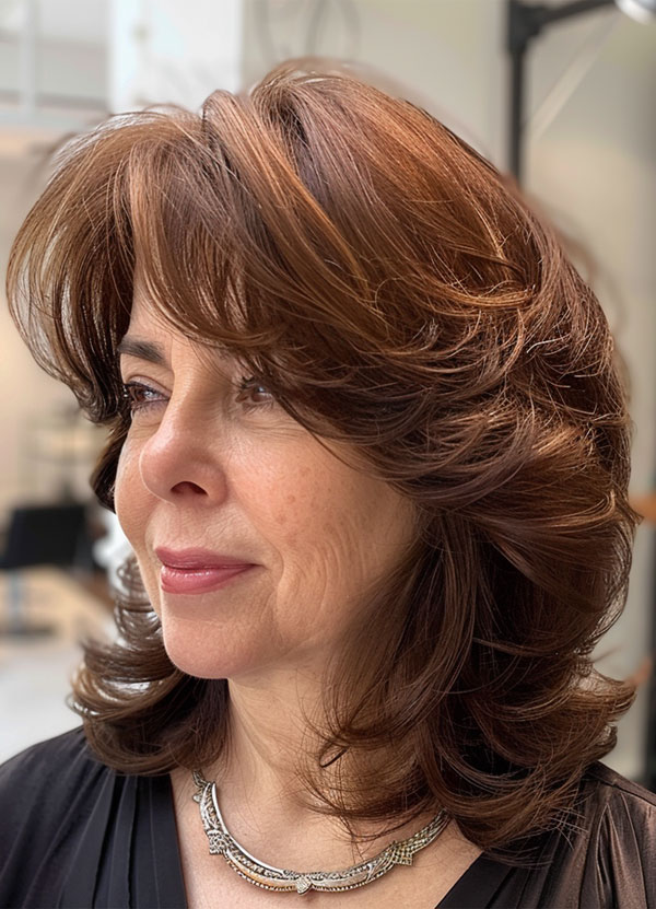 Lustrous Chestnut Brown Layers, Medium-Length Hairstyles For Women Over 50