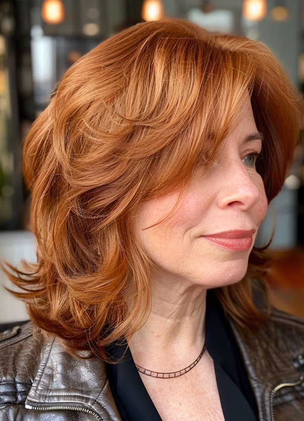 Fiery Red Waves, Medium-Length Hairstyles For Women Over 50