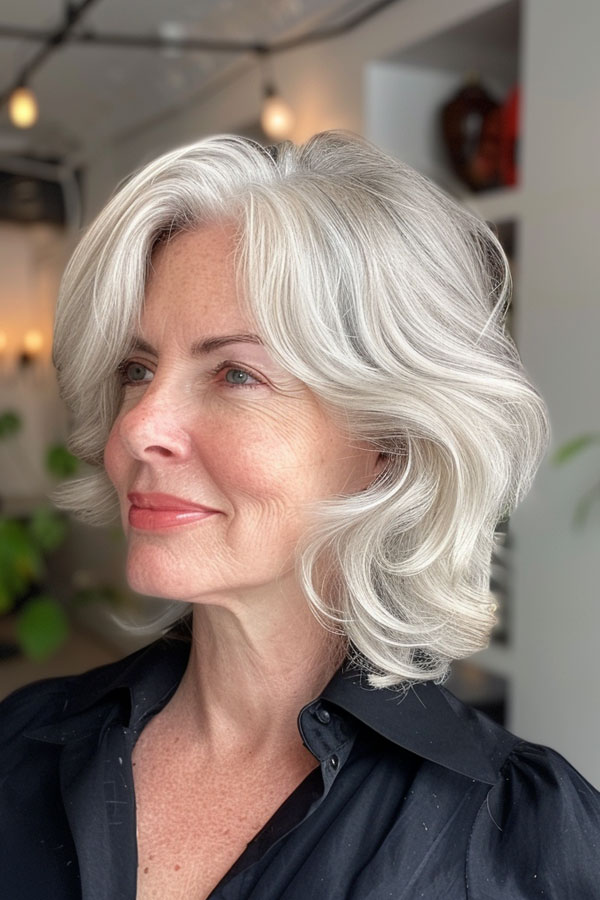 30 Medium-Length Hairstyles For Women Over 50 : Soft Silver Waves