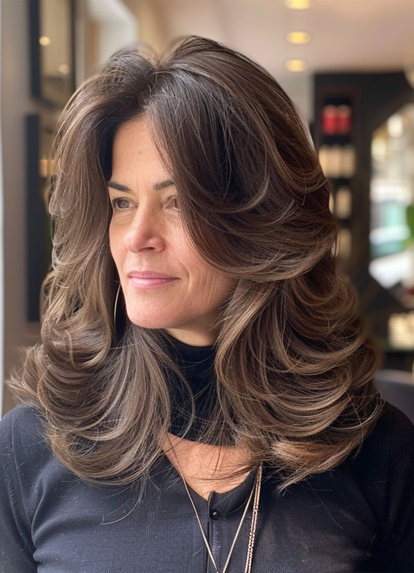 30 Mid-Length Hairstyles For Over 60 : Voluminous Feathered Layers