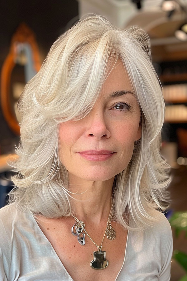 Elegant Silver Layers haircut for women over 50