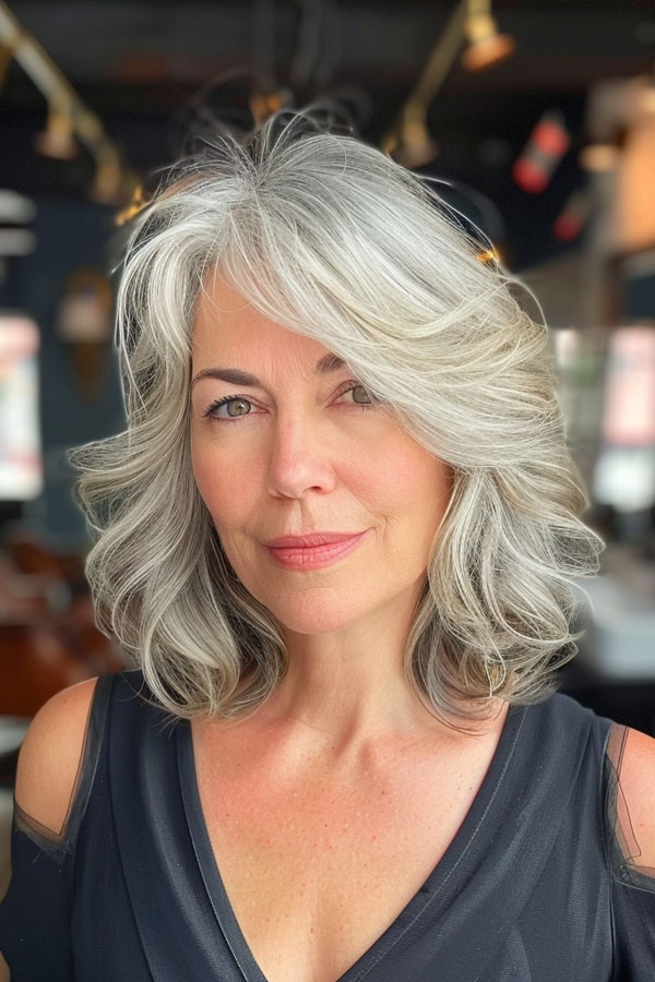 Silver Layered Medium Length , Medium-Length Hairstyles For Women Over 50