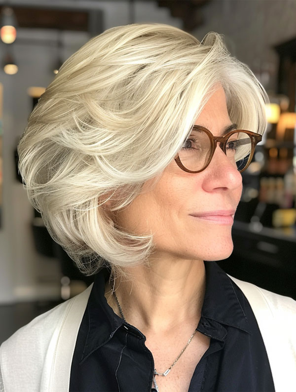 30 Medium-Length Hairstyles For Women Over 50 : Sleek Silver Layers