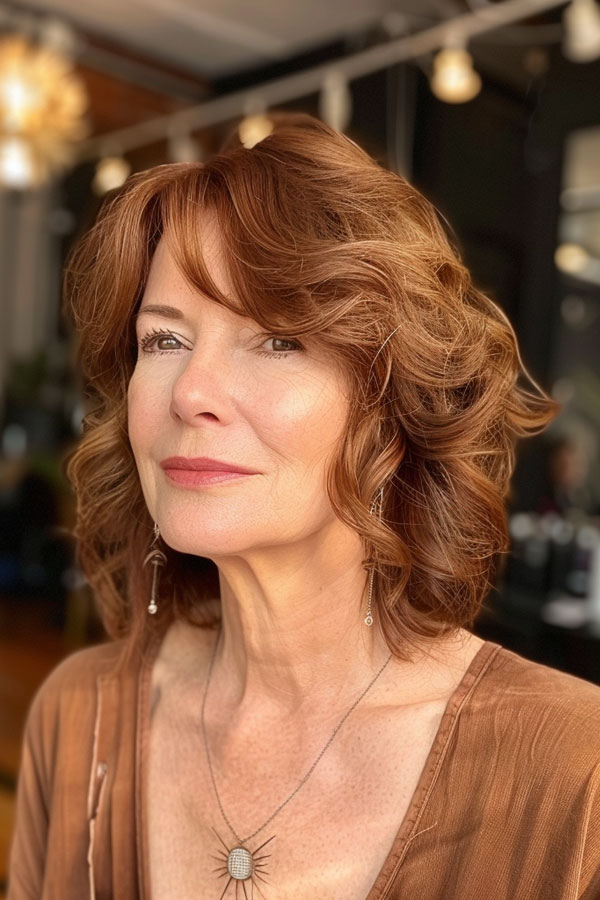 30 Medium-Length Hairstyles For Women Over 50 : Warm Chestnut Curls