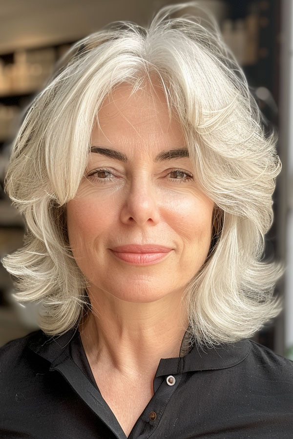 30 Medium-Length Hairstyles For Women Over 50 : Silver Fox Layers