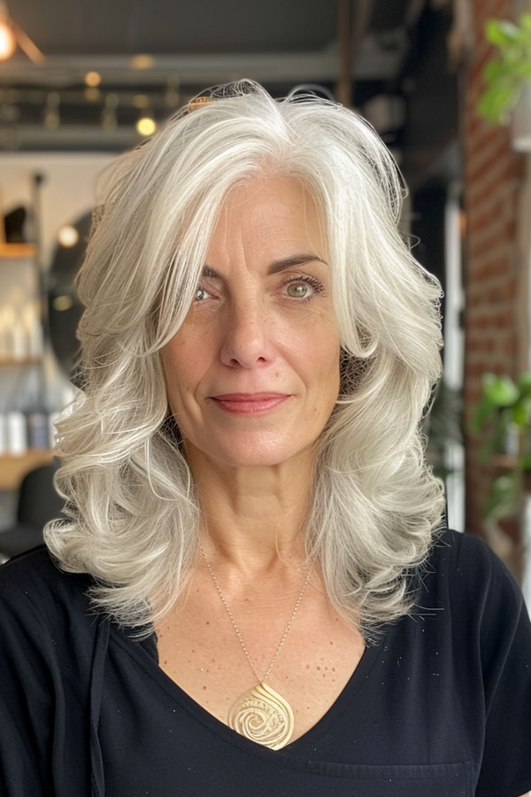 30 Mid-Length Hairstyles For Over 60 : Graceful Silver Waves