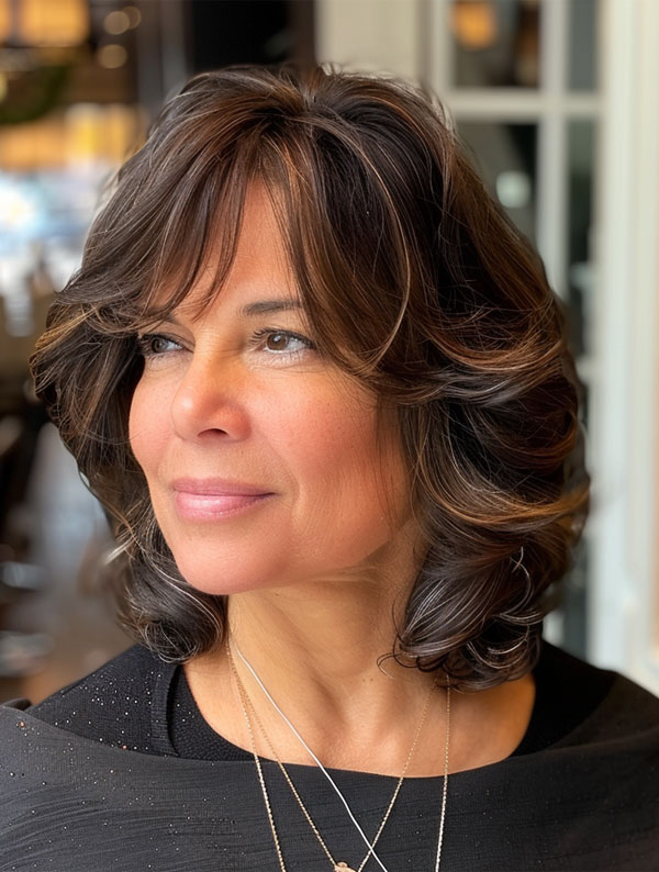 Elegant Brunette Curls, Medium-Length Hairstyles For Women Over 50