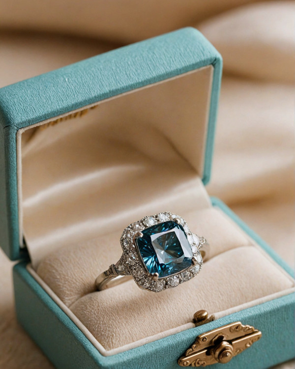 40 Dazzling Engagement Rings : Blue Sapphire and Diamond Halo Engagement Ring