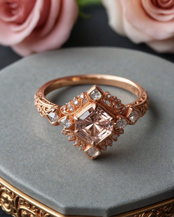 vintage engagement ring, Rose Gold and Pink Gemstone Ring