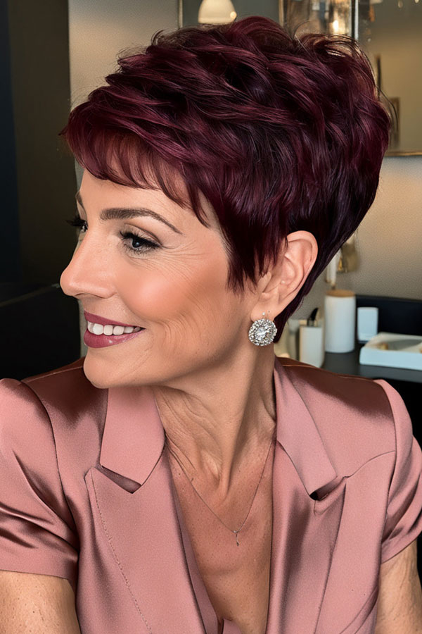 30 Pixie Haircuts for Over 50 : Bold Burgundy Pixie Haircut