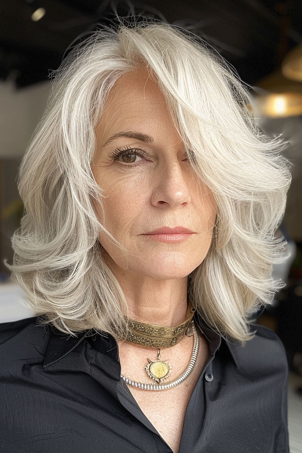 Elegant Silver Layers haircut for women over 50