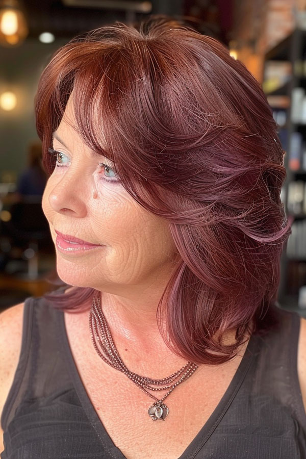 Chic Auburn Waves, Medium-Length Hairstyles For Women Over 50