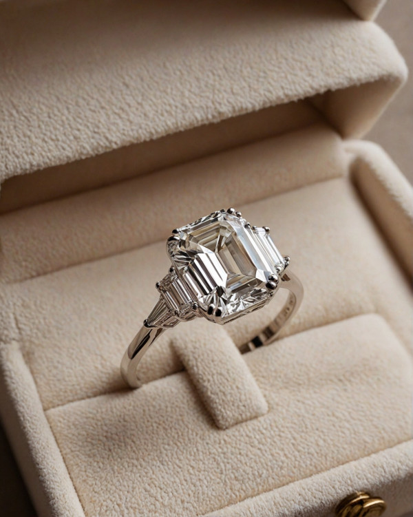 40 Dazzling Engagement Rings : Emerald-Cut Diamond Ring with Baguette Accents