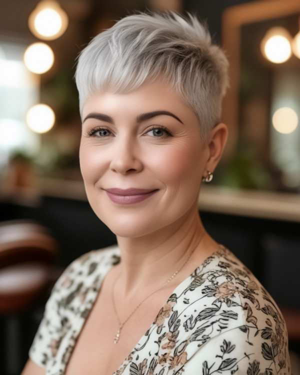 30 Pixie Haircuts for Over 50 : Silver Pixie for Chubby Face