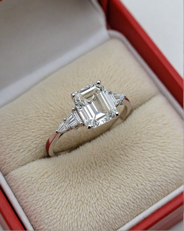 Emerald-Cut Diamond Engagement Ring with Tapered Baguettes