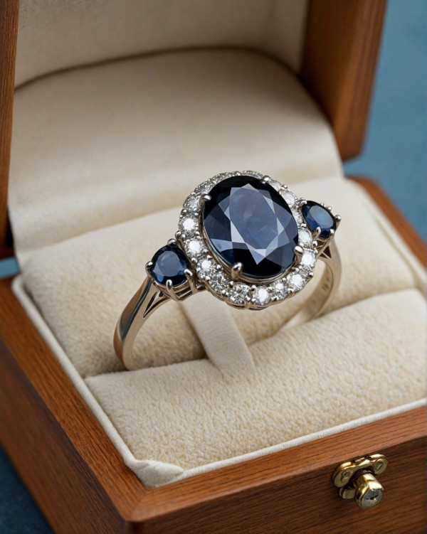 Oval-Cut Sapphire and Diamond Engagement Ring