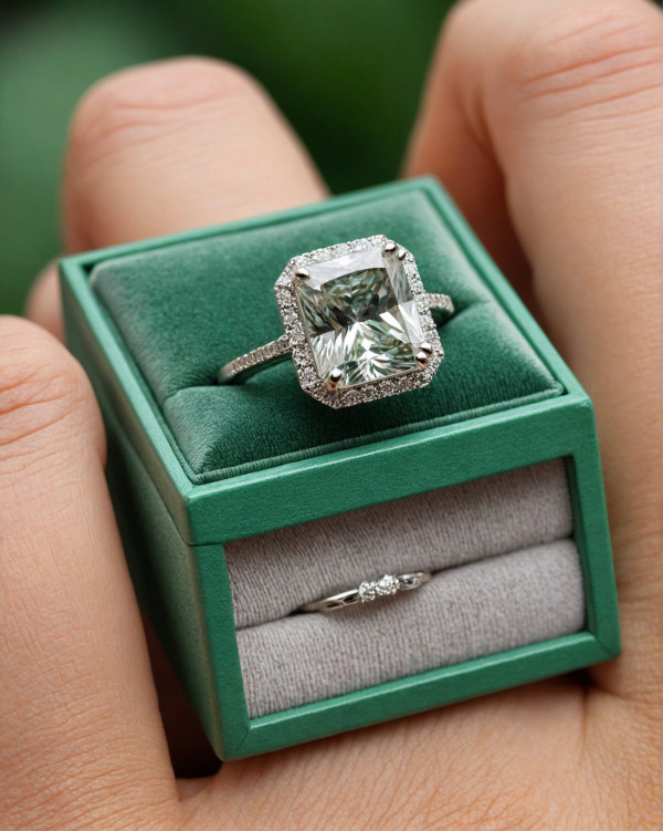 Emerald-Cut Diamond Engagement Ring with Pavé Halo