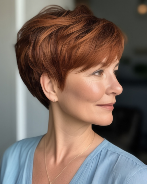 copper red pixie haircut for women over 50