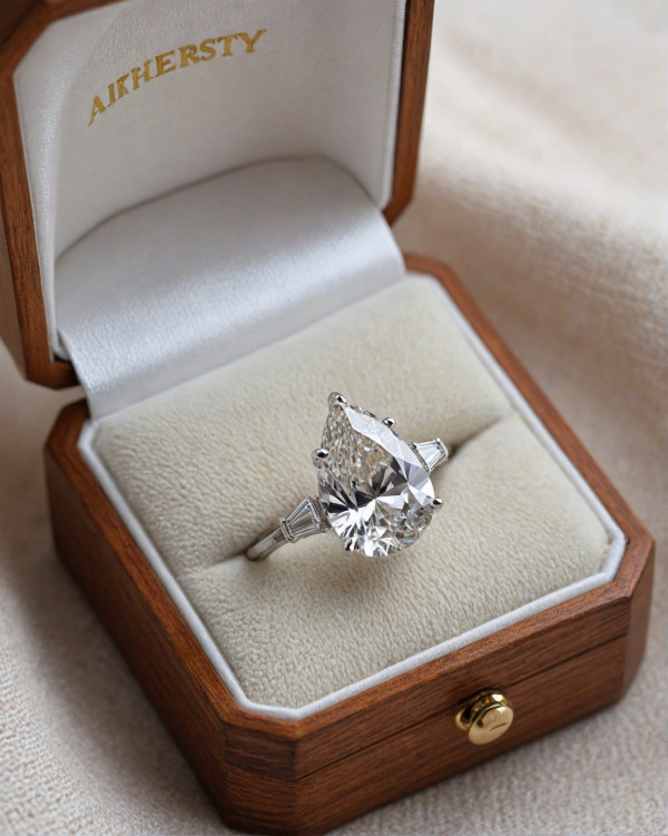 Pear-Cut Diamond Ring with Baguette Accents