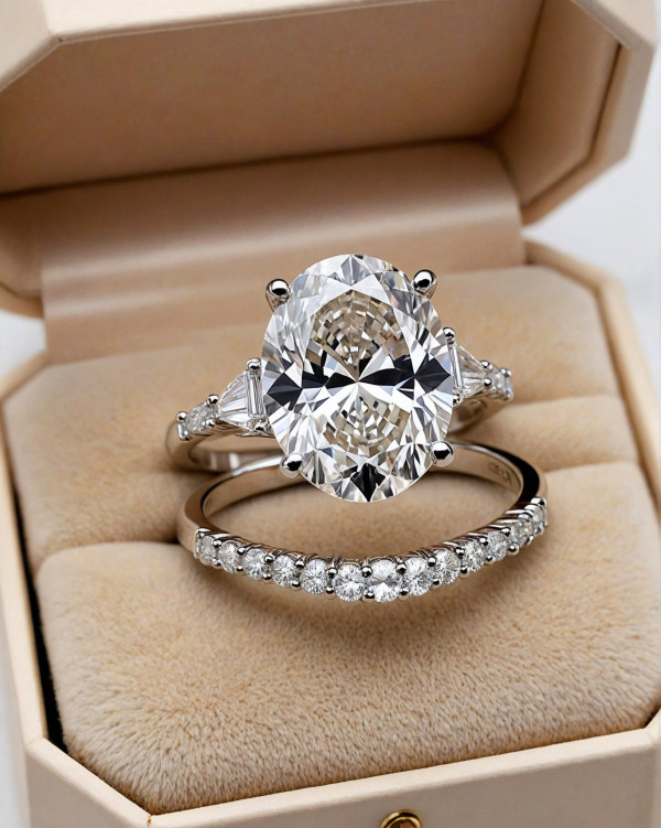 Opulent Oval-Cut Diamond Engagement Ring with Tapered Baguettes