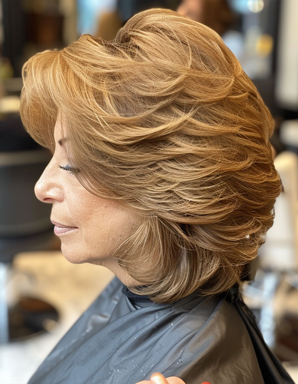 Golden Layered Glow medium-length haircut for women over 50