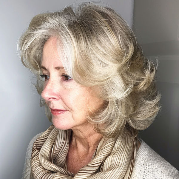 30 Mid-Length Hairstyles For Over 60 : Elegant Silver Layered Bob