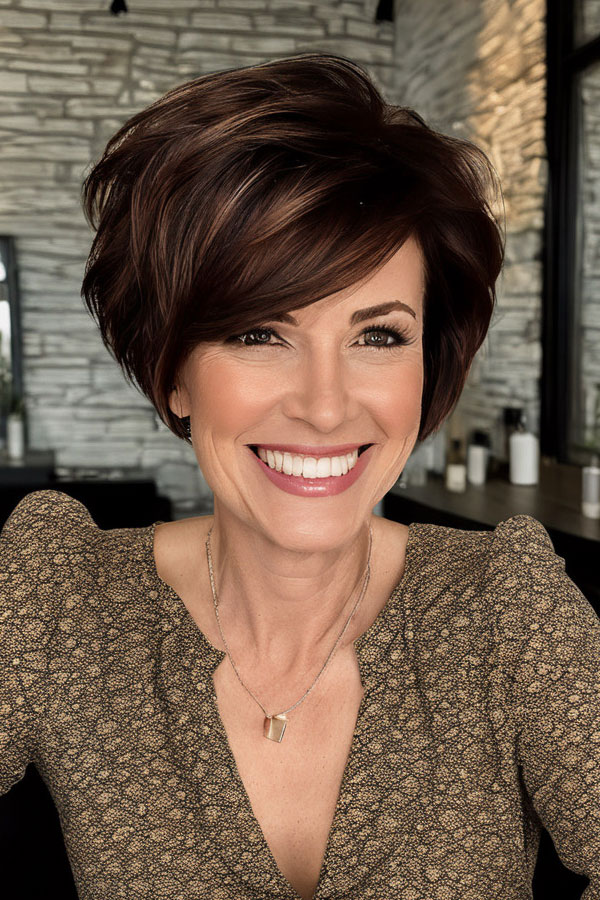 30 Pixie Haircuts for Over 50 : Vibrant Mahogany Pixie Haircut