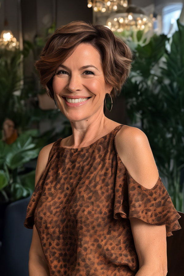 Playful Caramel Wavy Pixie for Women Over 50