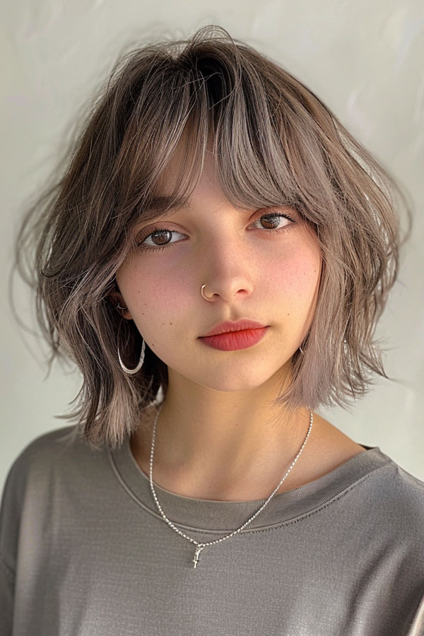 33 Chic Bob Haircuts with Bangs : Trendy Textured Ash Bob with Bangs