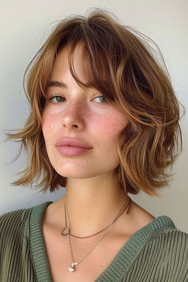 Light Brown Bob with Soft Fringe