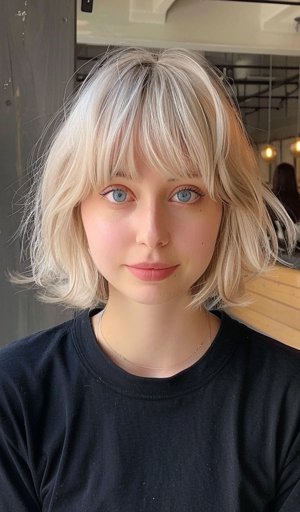 Platinum Blonde Bob with Wispy Bangs