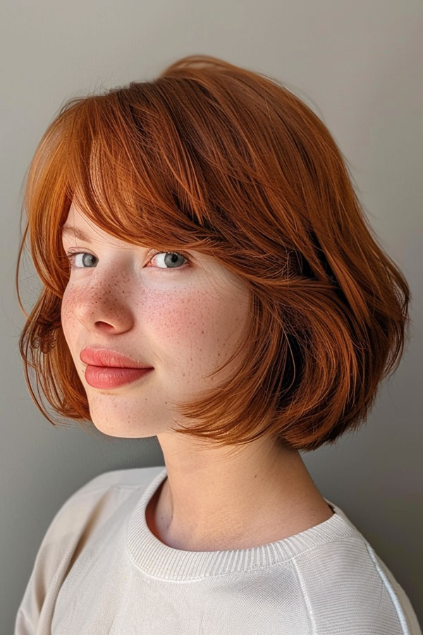 Warm Auburn Bob with Soft Bangs