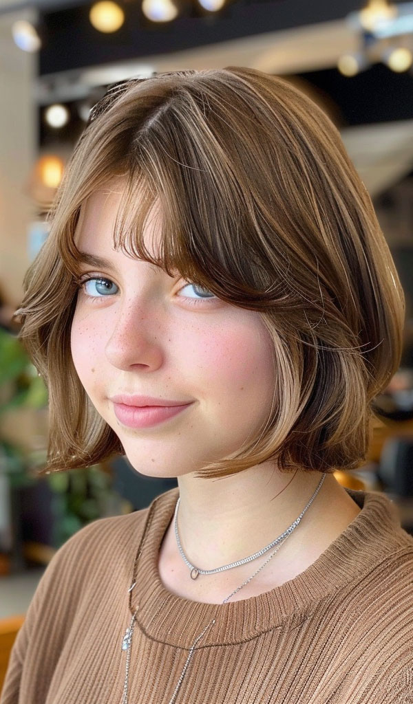 Soft Brown Bob with Curtain Bangs