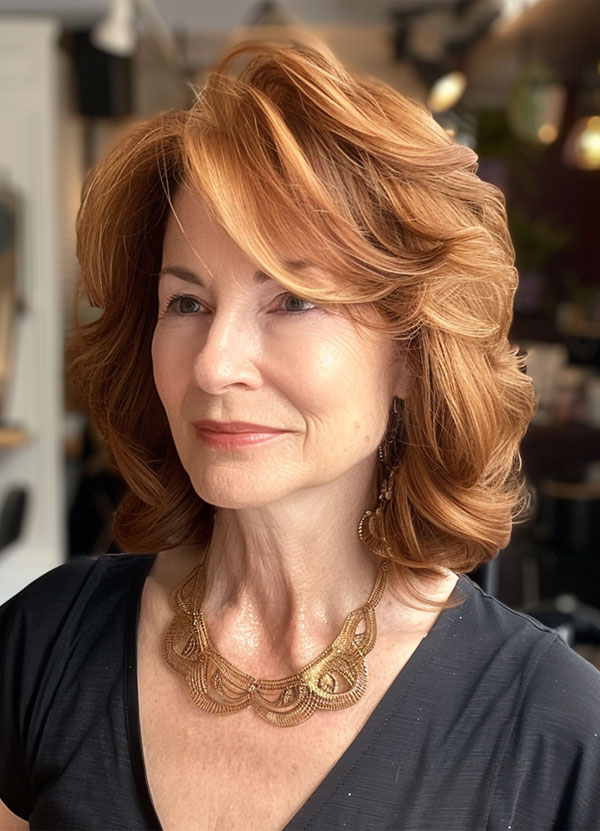 Copper Layered Elegance medium-length haircut for women over 50