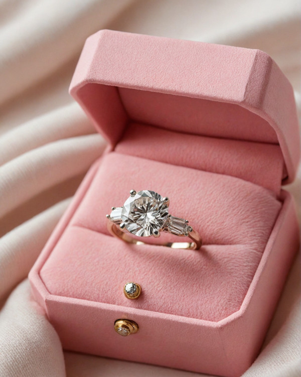 Round-Cut Diamond Engagement Ring with Baguette Accents