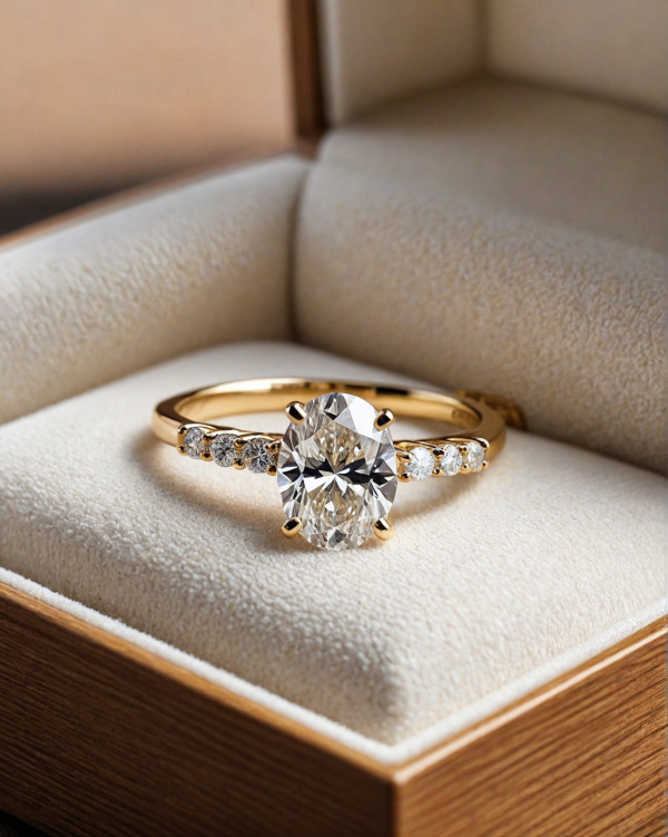 Oval-Cut Diamond Engagement Ring with Pavé Band