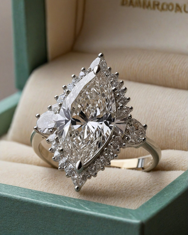 40 Dazzling Engagement Rings : Halo Marquise-Cut Diamond Ring