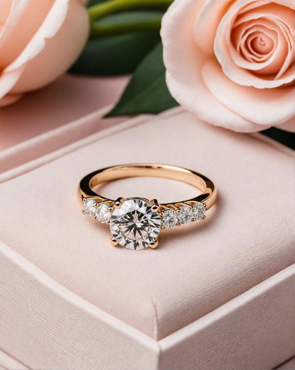 40 Dazzling Engagement Rings : Round-Cut Diamond Engagement Ring with Side Stones