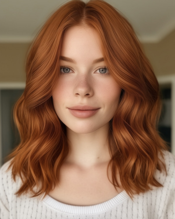 20 Auburn Hair Colour Ideas : Mid-Length Soft Layered Auburn