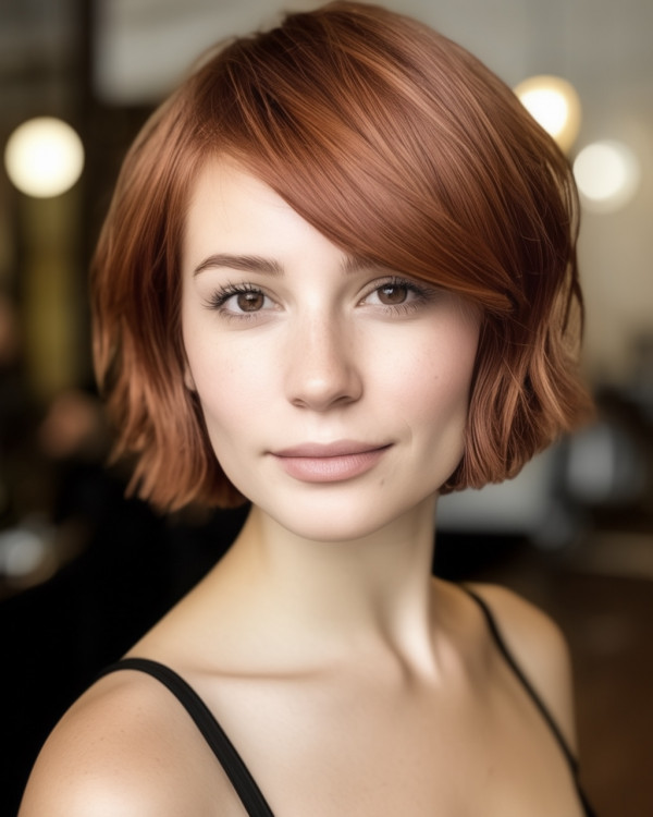 23 Cinnamon Short Hairstyles : Cinnamon Rose Bob with Swept Bangs