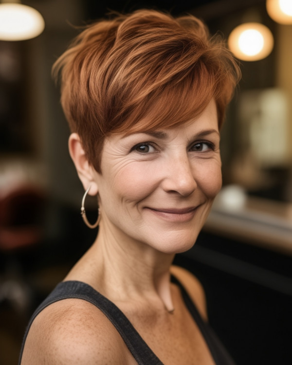 Rich Cinnamon Feathered Pixie for Women Over 60